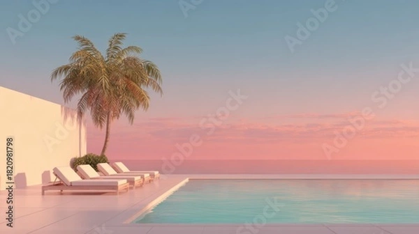 Obraz Relaxing sunset by the poolside