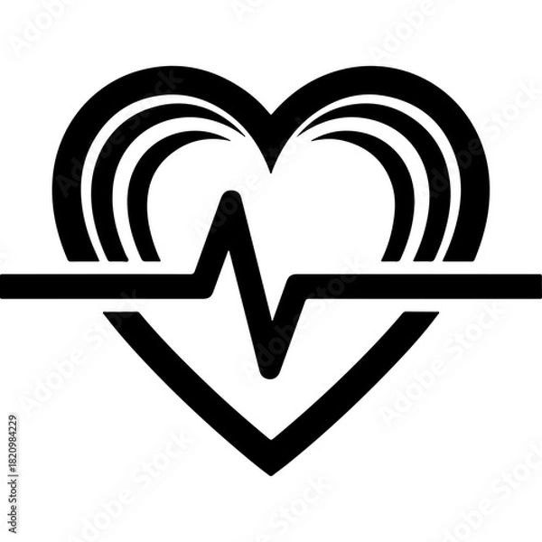 Fototapeta Modern Woodcut Style Vector Heart Icon with ECG Line for Human Rights Day, Health, and Social Justice Concepts