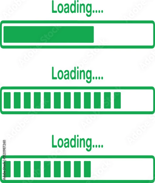Fototapeta Green Loading Progress Bar Set - Vector Minimalist Interface Elements, Website Indicator, Download Status, Wait Time Symbol