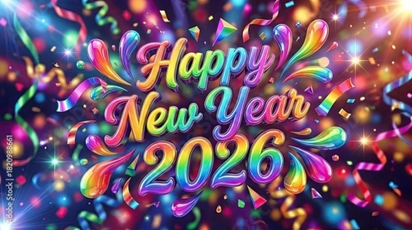 Obraz Celebrate new year 2026 with colorful confetti and bright lights.