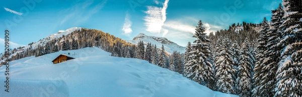 Fototapeta Panorama of Lech, Austria with snow