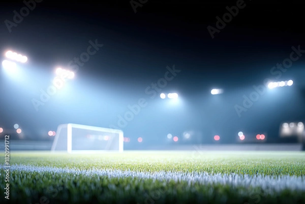 Fototapeta The empty football field and green grass at night