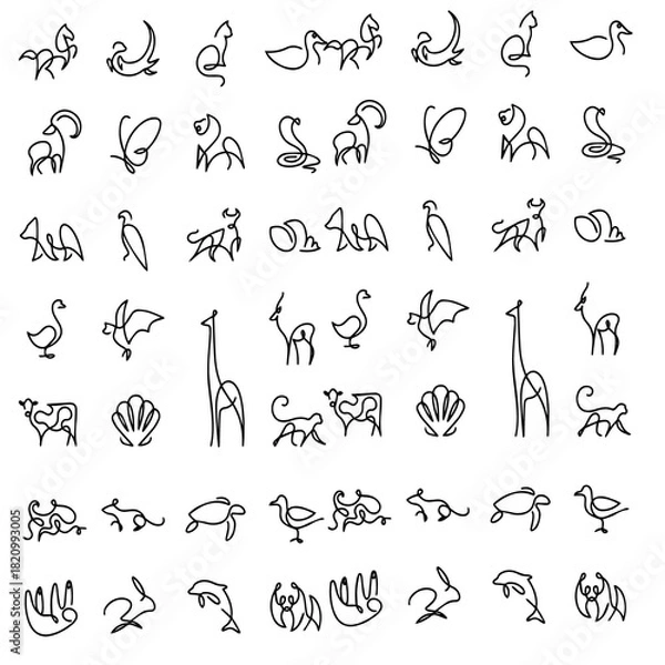 Fototapeta set of calligraphic design animals