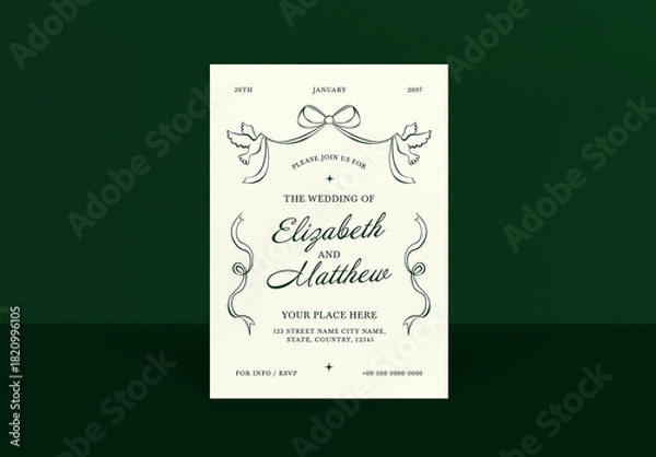 Obraz Beige Green Hand Drawn Wedding Invitation