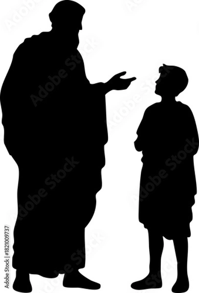 Fototapeta Ancient philosopher teaching a student silhouette for educational crafts