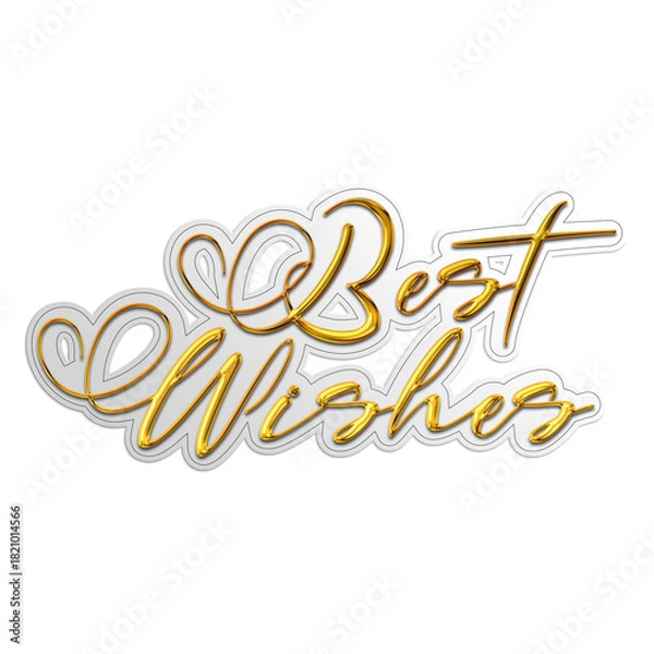 Fototapeta A golden best wishes inscription with white outline on black background