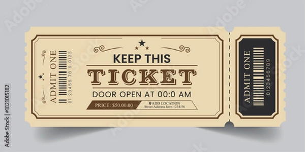 Obraz Tickets, Admit One Tickets, Multipurpose retro ticket