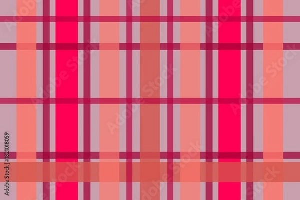 Fototapeta bright pink and red plaid pattern with overlapping translucent stripes, creating a bold, vibrant, and modern checkered textile design.