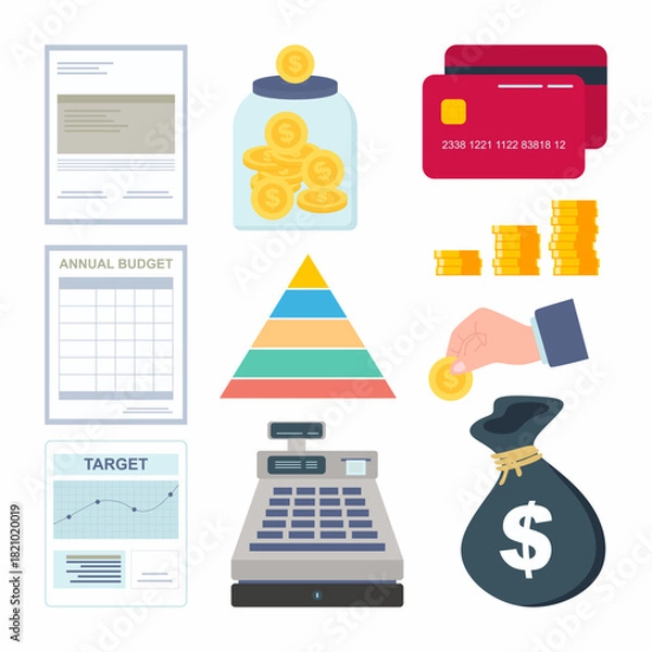 Obraz Flat Illustration of Personal Budget and Savings Icon Set