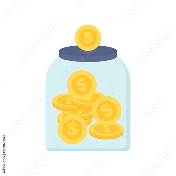 Obraz Flat Illustration of Coin Jar for Savings