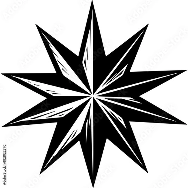 Fototapeta Intricate Woodcut Style Eight-Pointed Star Vector Icon. Perfect for New Year 2026, Holiday, and Decorative Projects.