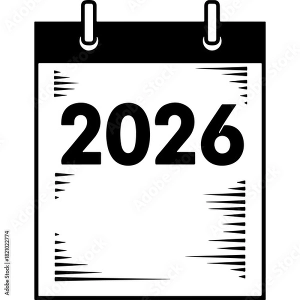 Fototapeta Woodcut Style Vector Illustration of a Calendar Icon for New Year 2026. Black and White Design for Future Events and Planning.