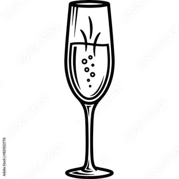 Fototapeta New Year 2026 Woodcut Style Champagne Flute Vector. Retro Celebration Toast, Sparkling Wine Glass Hand-Drawn Asset.