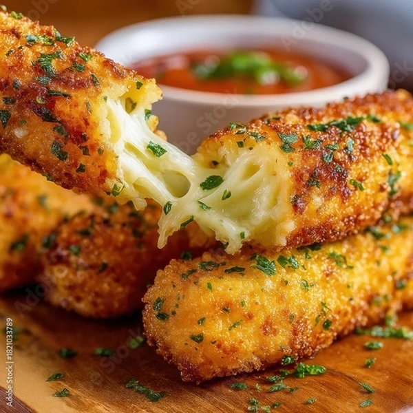 Obraz Delicious Crispy Mozzarella Sticks with Melting Cheese