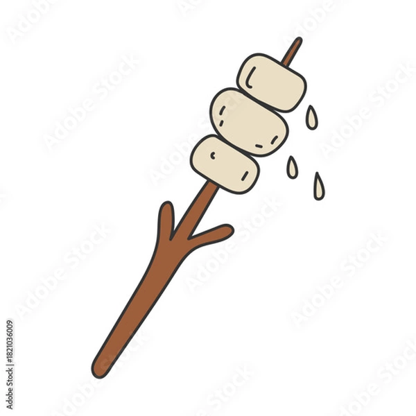 Obraz Toasted Marshmallows on a Stick Line Drawing