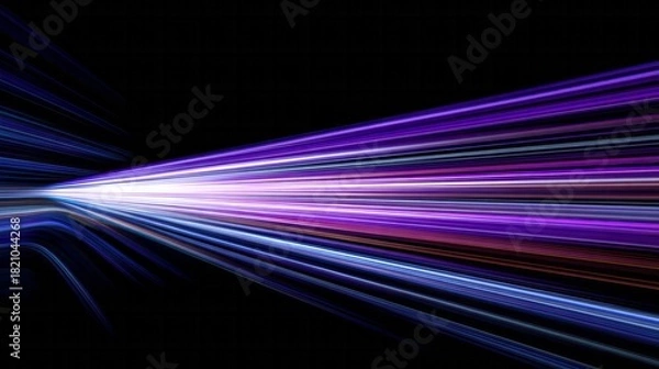 Fototapeta Vibrant purple and blue light streaks extend dynamically from a central bright source against a dark background