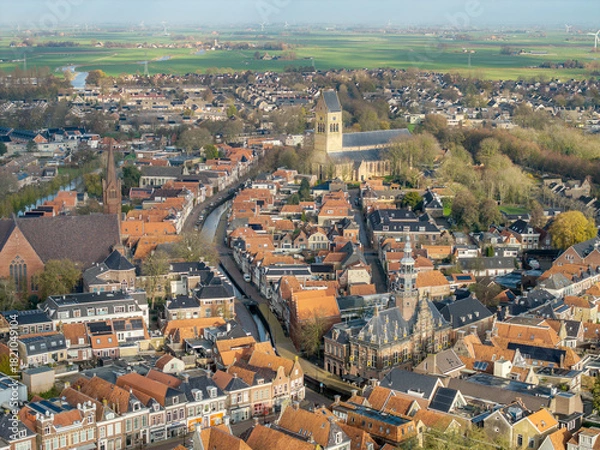Obraz Aerial view of historic Bolsward city center Netherlands