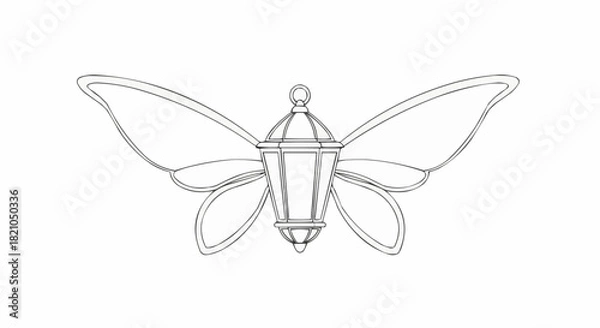 Fototapeta Intricate Line Art Illustration of a Butterfly Lantern.