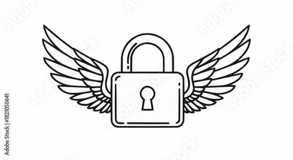 Fototapeta Padlock with Wings Line Art Illustration Security and Freedom Concept.