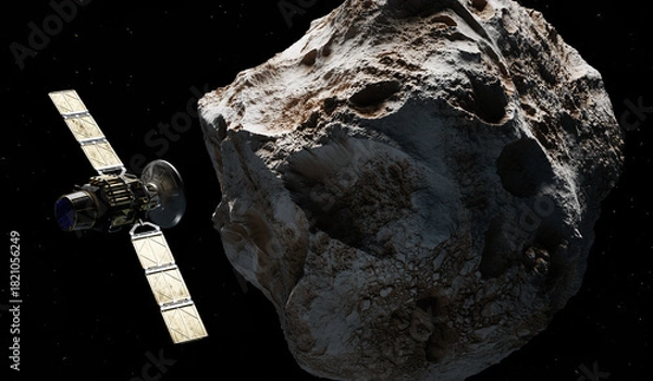 Fototapeta Satellite in Space passing asteroid