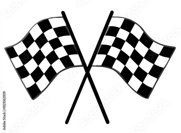 Fototapeta Checkered Race Flags Crossed Isolated On White Background For Car Racing Events And Motorsports Competitions