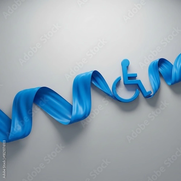 Obraz Empowering accessibility and inclusion with a modern wheelchair symbol intertwined with flowing blue ribbon for disability awareness campaigns