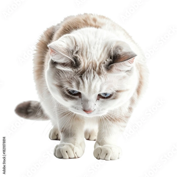 Fototapeta Curious Cat Sniffing on Transparent Background,No Shadow