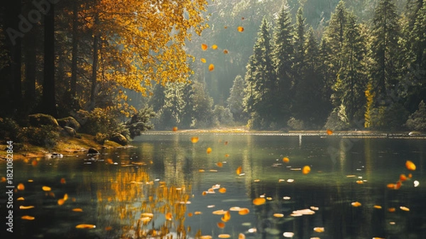 Fototapeta The forest is alive with life: rustling leaves, the occasional splash in the lake, and the songs of distant birds. How would you spend the day fully immersed in nature?