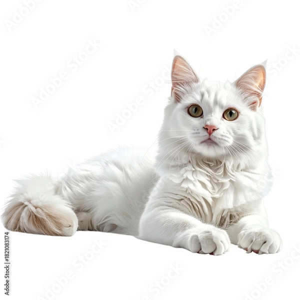 Fototapeta Elegant White Cat Lounging on Transparent Background