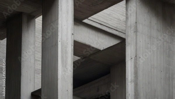 Obraz Concrete architectural detail showing angular support beams, harsh shadows, and geometric shapes