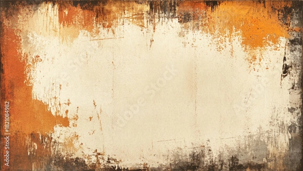 Fototapeta Grunge brown turquoise textured background. Stone surface in brown and multicolor border. Free space for text or design. Top view.