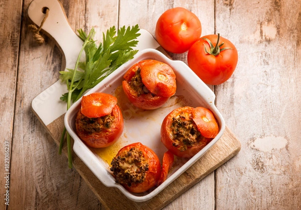 Obraz stuffed tomatoes, traditional mediterranean recipe