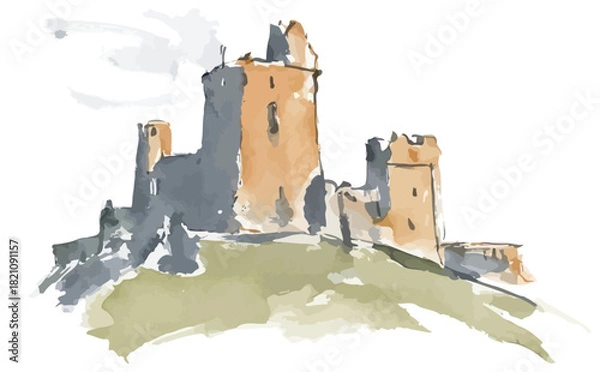Fototapeta castle on the hill vector illustration wall art on a white background