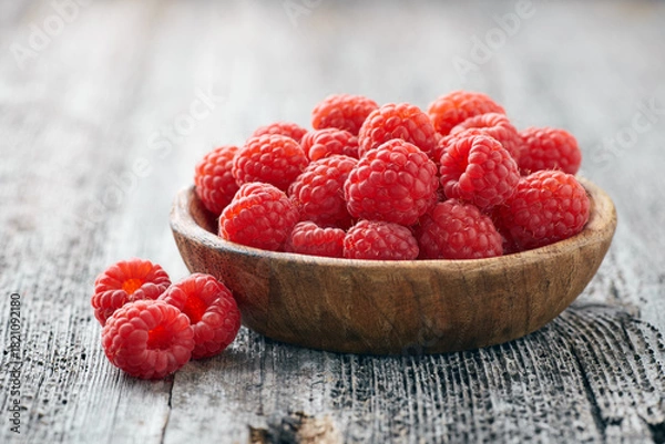 Obraz Raspberry closeup on wooden background