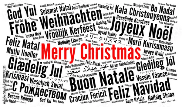 Fototapeta Merry Christmas in different languages word cloud	