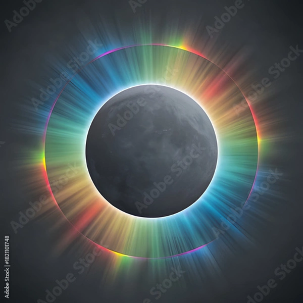 Obraz Radiant Spectrum Void, abstract light beams, radial burst, colorful rays, dark void center, spectrum glow, rainbow flare, digital illustration, ethereal design, blurred light streaks, diffused beams,