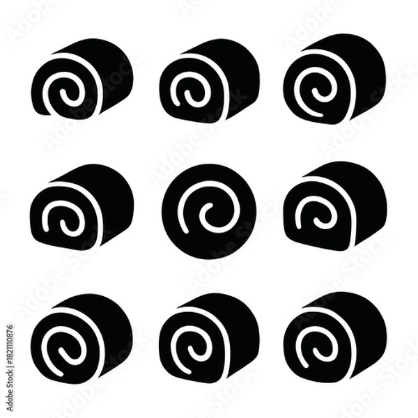 Fototapeta Seamless black and white swiss roll pattern with spiral design