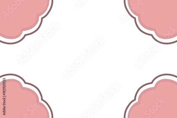 Fototapeta white background framed by soft pink cloud-shaped designs in all four corners. The layout is simple, cute, and minimal, leaving a wide empty area in the center suitable for text or decorative addition