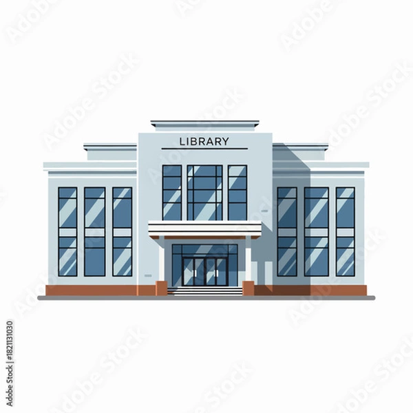 Obraz Modern Public Library Building Facade With Large Windows And Entrance