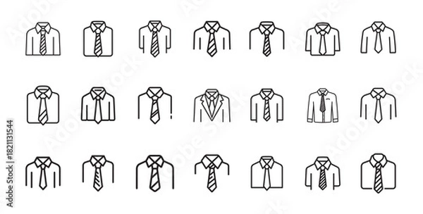 Fototapeta Line art icons illustrating formal shirts with ties for professional settings