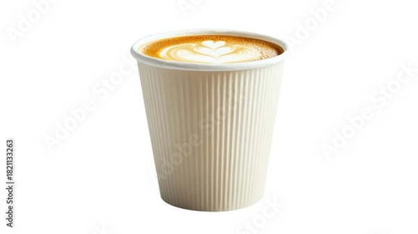Obraz Paper cup with latte art isolated on a transparent background