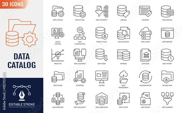Fototapeta Data Catalog icon set. Editable stroke. Vector illustration