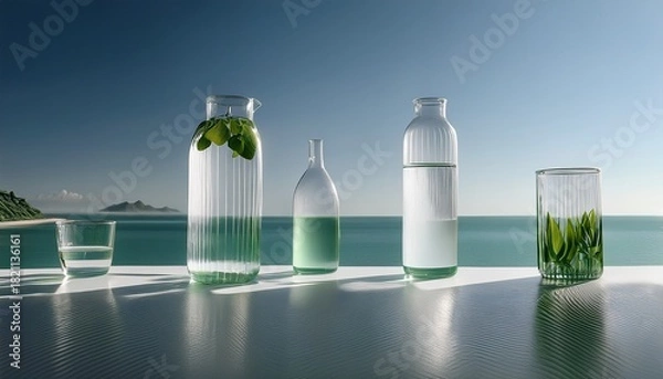 Fototapeta Fluid Hydration Artistry Transparent Sculptures In A Minimalist Environment Capturing Clarity And Design