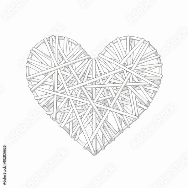 Obraz A White Heart Shape Formed by Intertwined String Material Abstract Artistic Decoration