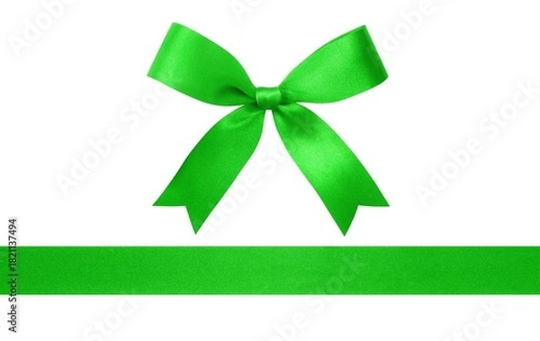 Obraz Green ribbon with bow isolated on white background.