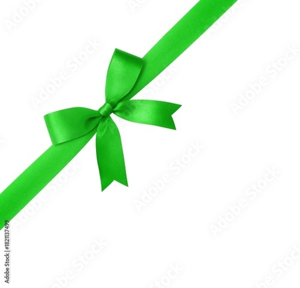 Obraz Green ribbon with bow isolated on white background.