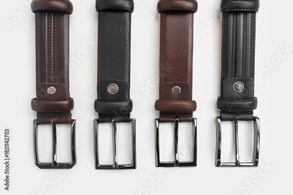 Obraz Leather Belts in Row on White Background