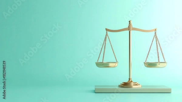 Obraz A minimalist gold balance scale standing on a rectangular base, clear symbolism of shared property and negotiation, suitable for legal or mediation visuals . Copy space