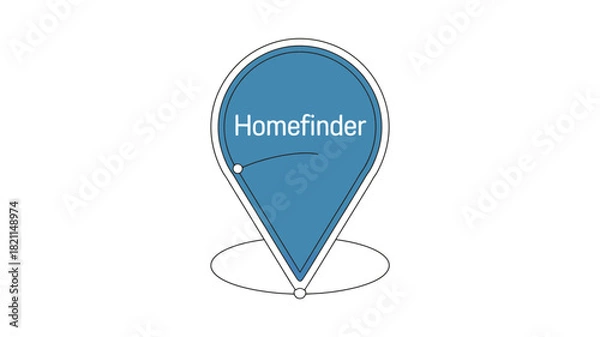 Fototapeta A blue location pin with the word 'Homefinder' inside is displayed on a white background.