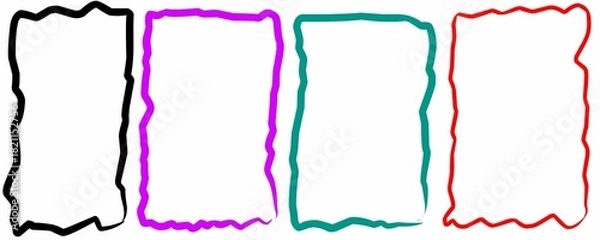 Fototapeta Set of Four Hand Drawn Grunge Frames. Uneven Brush Borders Collection. Colorful Doodle Style Vector Elements.